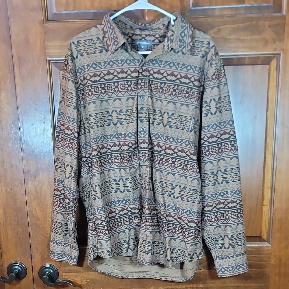 Eddie Bauer Geometric Pattern Shirt in Earth Tones
